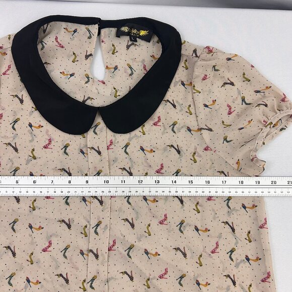 Angeleye London Women's Large High Heel Shoe Print Blouse Cream colored Black - Picture 5 of 6